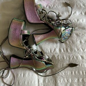 Iridescent Lace-Up Platform Heels